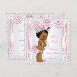 Princess Baby Shower Pink Satin Lace Dark Skin Invitation