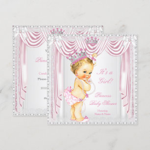 Princess Baby Shower Pink Satin Lace Light Skin Invitation