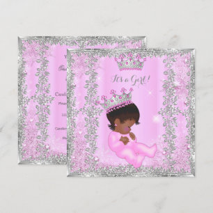 Princess Baby Shower Pink Silver African American Invitation