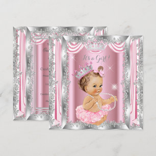 Princess Baby Shower Pink Silver Ballerina Light Invitation