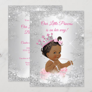 Princess Baby Shower Pink Silver Winter Ethnic Invitation