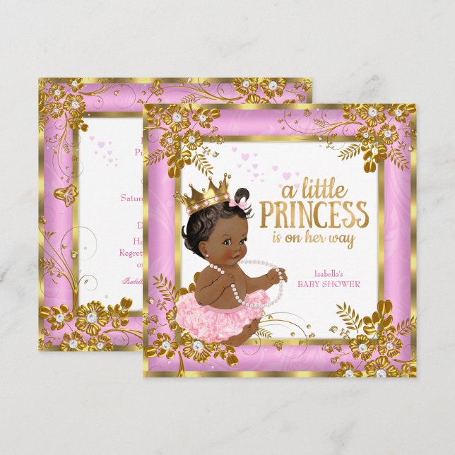 Princess Baby Shower Pink Tutu Floral Ethnic Invitation (Front/Back)