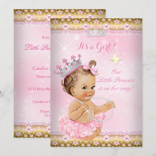Princess Baby Shower Pink Tutu Gold Tiara Brunette Invitation