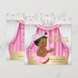 Princess Baby Shower Pink White Gem Gold Ethnic Invitation