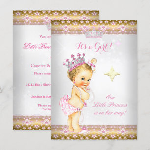 Princess Baby Shower Pink White Gold Tiara Blonde Invitation