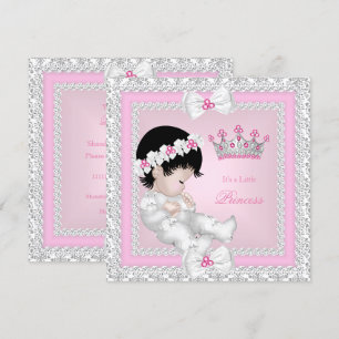 Princess Baby Shower Pink White Grey Damask B Invitation