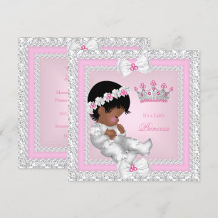 Princess Baby Shower Pink White Grey Damask Ethnic Invitation