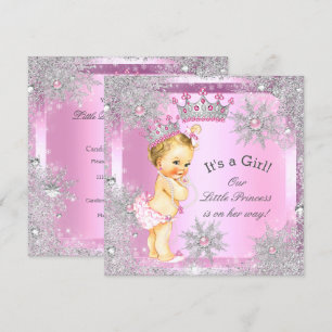 Princess Baby Shower Pink Winter Wonderland Blonde Invitation