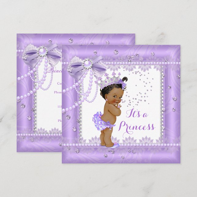 Princess Baby Shower Purple bow Lace Gem Ethnic Invitation (Front/Back)