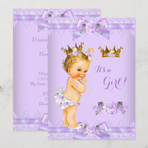 Princess Baby Shower Purple Rose Lace Blonde Girl Invitation