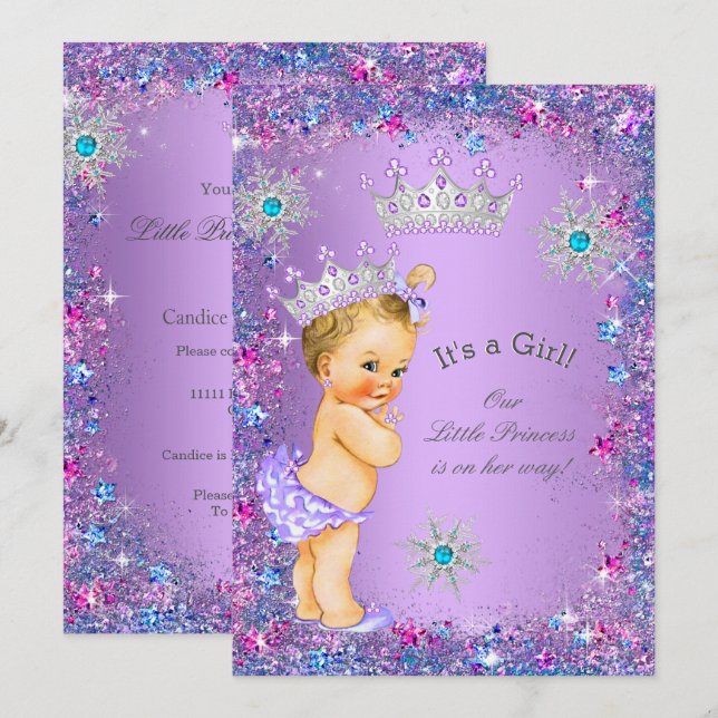 Princess Baby Shower Purple Teal Blue Pink Blonde Invitation (Front/Back)