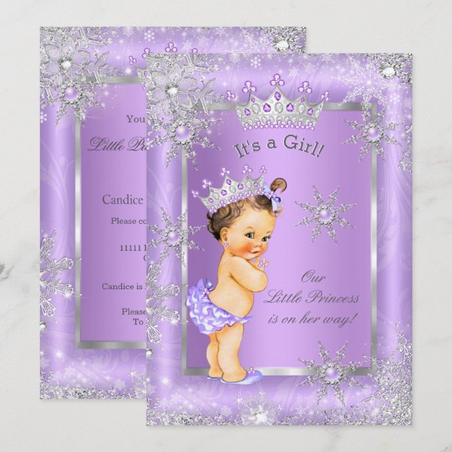Princess Baby Shower Purple Wonderland Brunette Invitation (Front/Back)