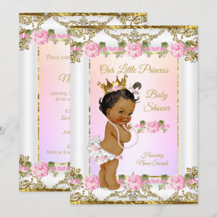 Princess Baby Shower Rose Pink Gold White Ethnic Invitation
