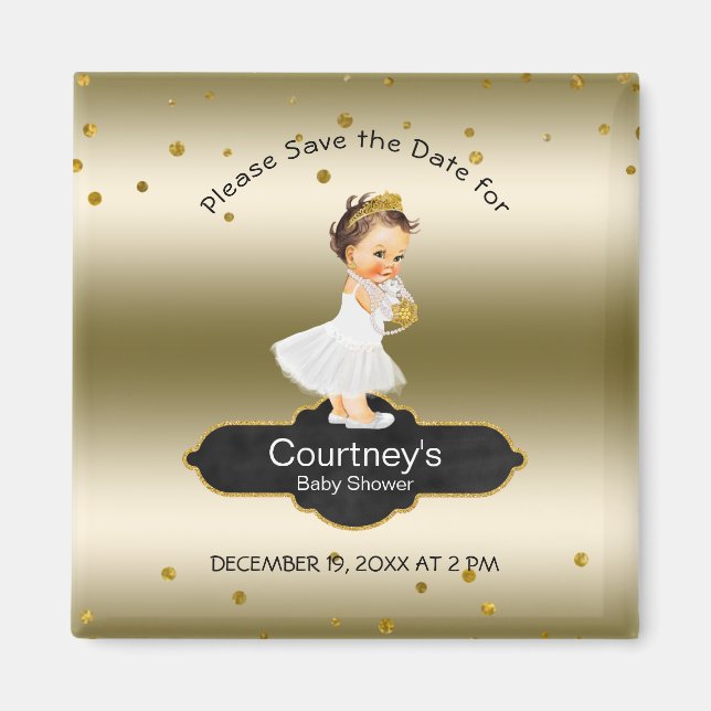 Princess Baby Shower Save the Date Elegant Gold Magnet (Front)