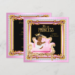 Princess Baby Shower Silver Pink Gold Chair Ethnic Invitation