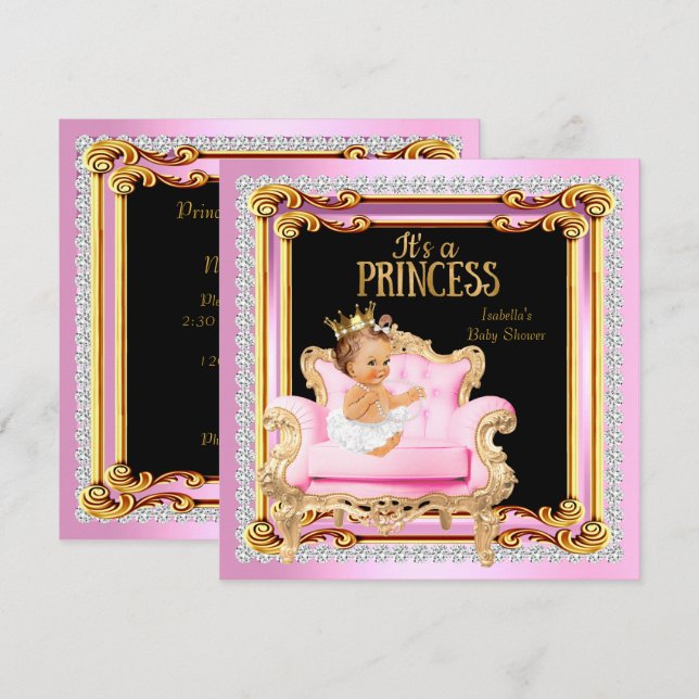 Princess Baby Shower Silver Pink Gold Chair Invitation (Front/Back)
