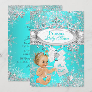 Princess Baby Shower Snowflakes Aqua Blonde Invitation