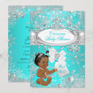 Princess Baby Shower Snowflakes Aqua Ethnic Invitation