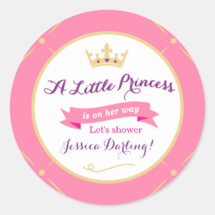 Princess Baby Shower Stickers Pink + Purple Girl
