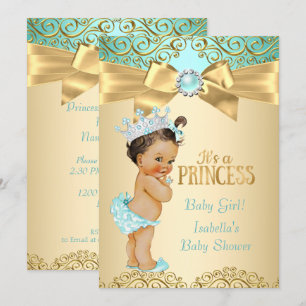 Princess Baby Shower Teal Gold Damask Invitation