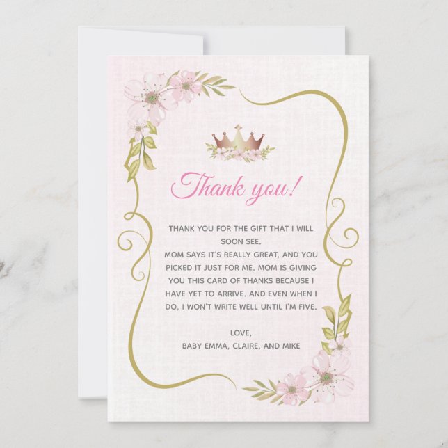 Princess Baby Shower Thank You Card (Front)