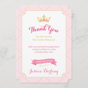 Princess Baby Shower Thank You Cards   Pink Girl