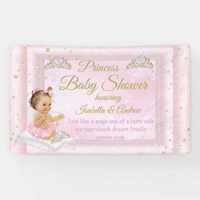 Princess Baby Shower Tiara Pink Banner (Horizontal)