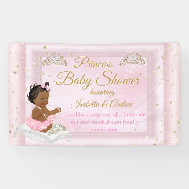 Princess Baby Shower Tiara Pink Ethnic Banner (Horizontal)