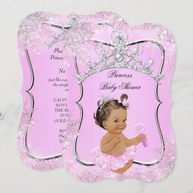 Princess Baby Shower Wonderland Pink Brunette Invitation (Front/Back)
