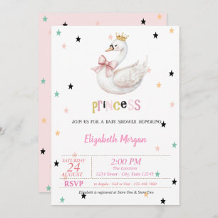Princess Baby Swan, Stars Baby Shower Invitation