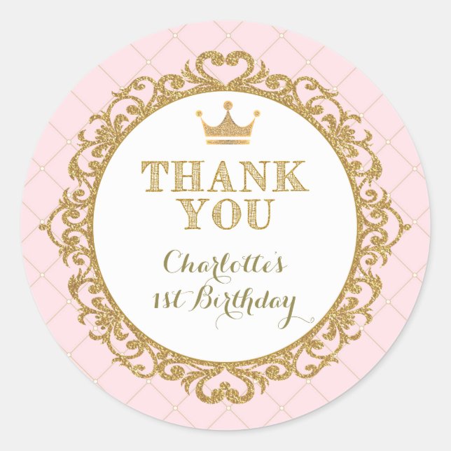 Princess Baby Thank You Sticker Birthday Favours (Front)