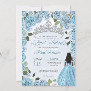 Princess Ball Blue Roses Sweet 16 Birthday Invitat Invitation