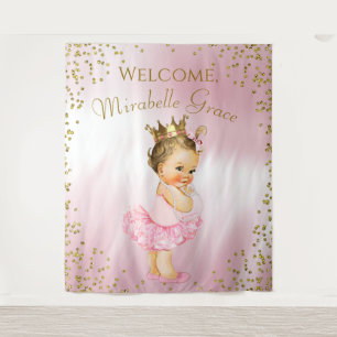 Princess Ballerina Baby Shower Backdrop Brunette Tapestry