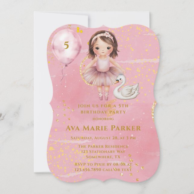 Princess Ballerina Blush Pink Gold Birthday Party Invitation (Front)