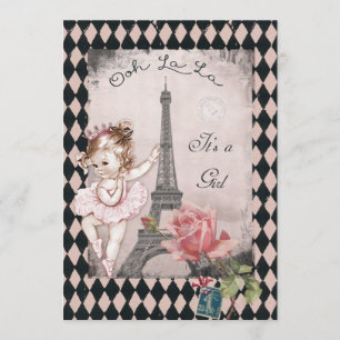 Princess Ballerina Eiffel Tower Baby Shower Invitation
