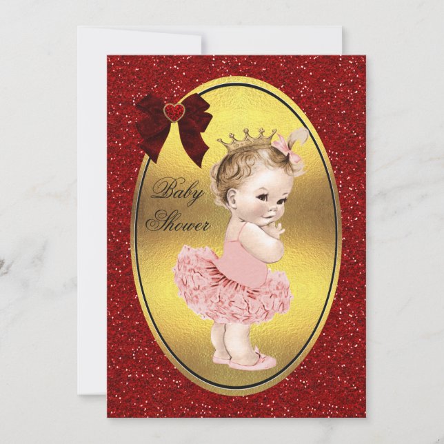 Princess Ballerina Fake Gold Foil Glitter Bow Invitation (Front)