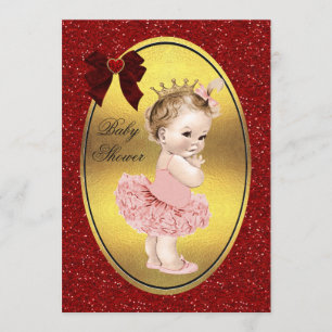 Princess Ballerina Fake Gold Foil Glitter Bow Invitation