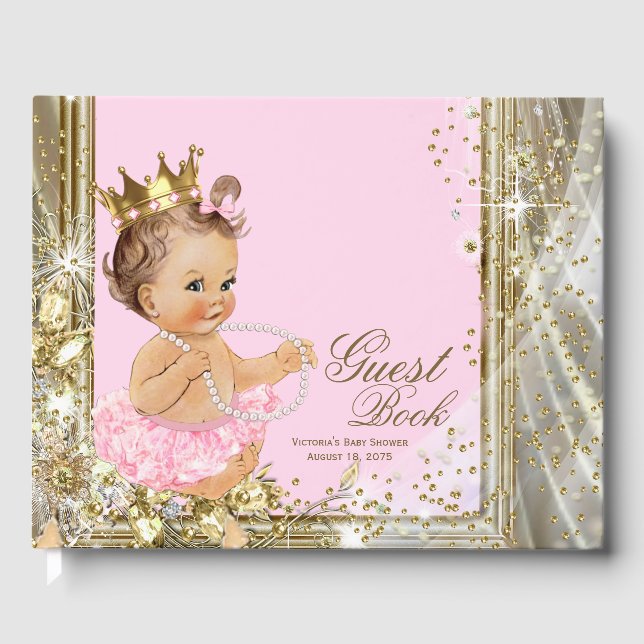 Princess Ballerina Girl Baby Shower Guest Book (Front)