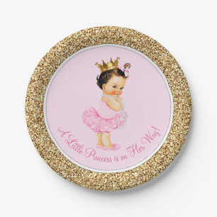 Princess Ballerina Pink Gold Baby Shower Paper Plate