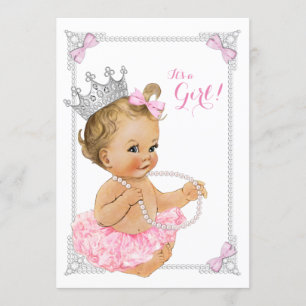 Princess Ballerina Pink Tutu Bow Pearl Baby Shower Invitation