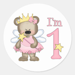Princess Bear 1st Birthday Classic Round Sticker