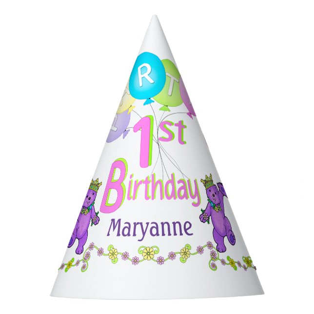Princess Bear 1st Birthday Party Fun Hat (Front)