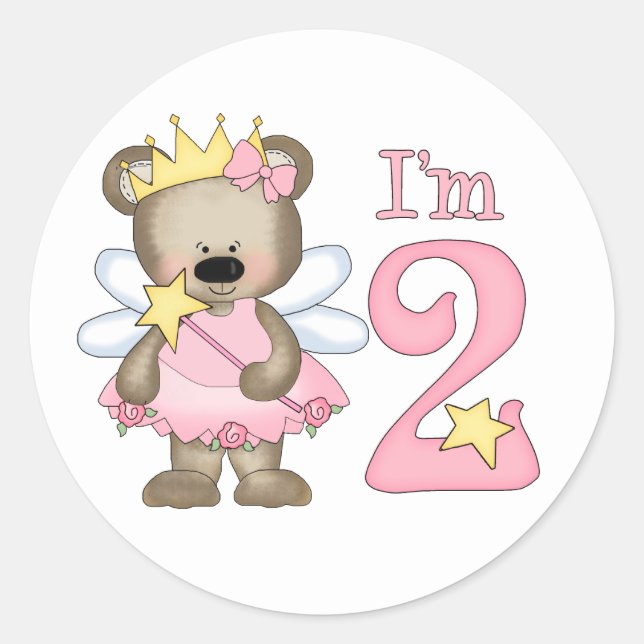 Princess Bear 2nd Birthday Classic Round Sticker (Front)