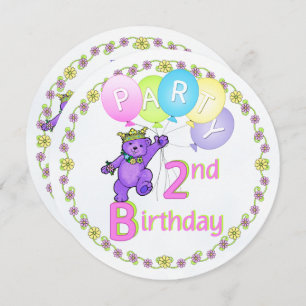 Princess Bear 2nd Birthday Party Custom Invitation