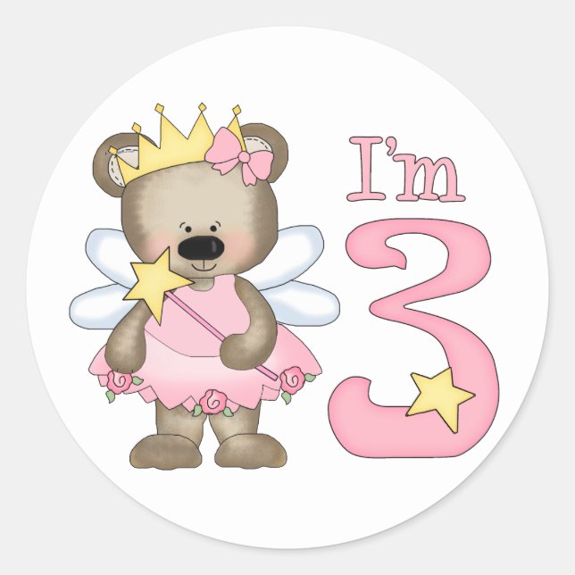 Princess Bear 3rd Birthday Classic Round Sticker (Front)