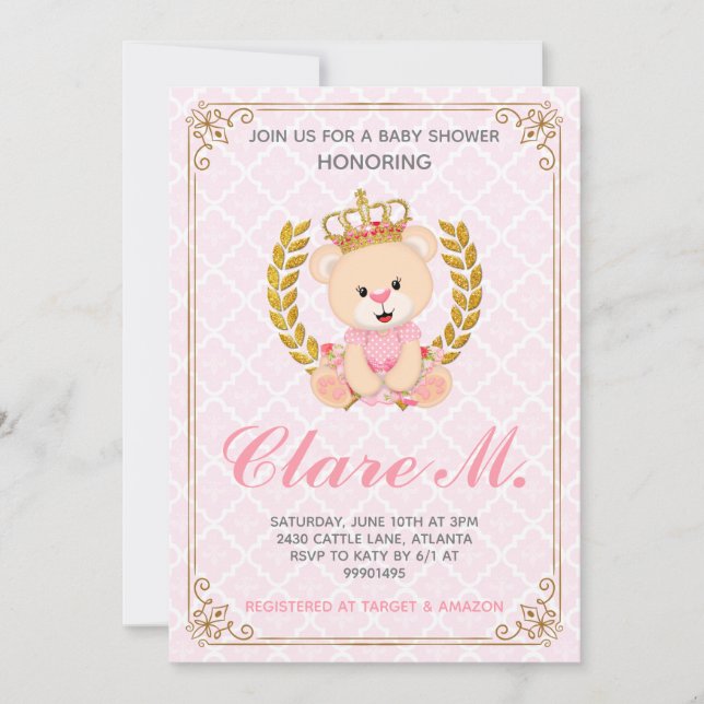 Princess Bear Baby Shower Invitation (Front)