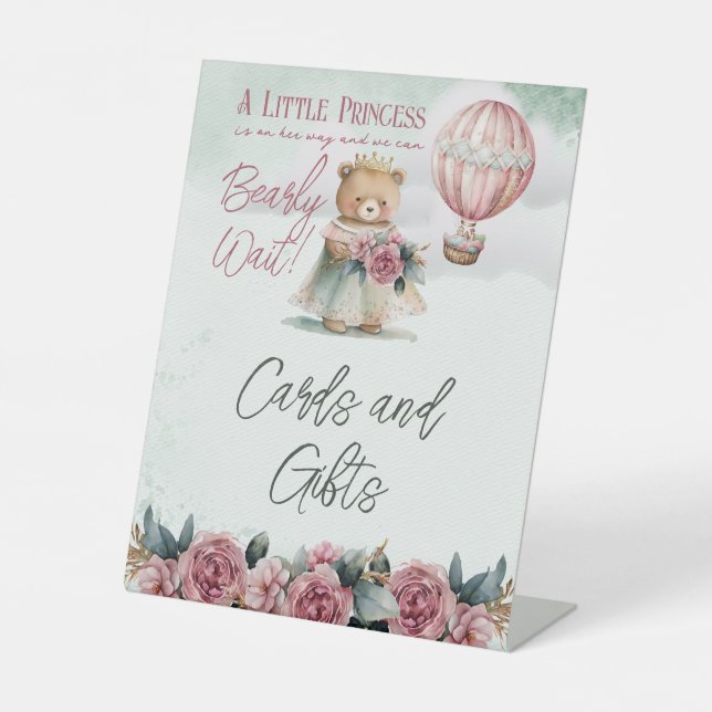 Princess Bear Bearly Wait Girl Cards and Gifts Pedestal Sign (Front)