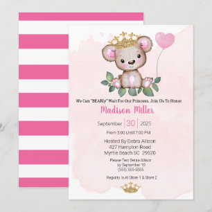 Princess Bear Pink Baby Shower Invitation