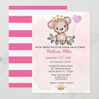 Princess Bear Pink Baby Shower Invitation