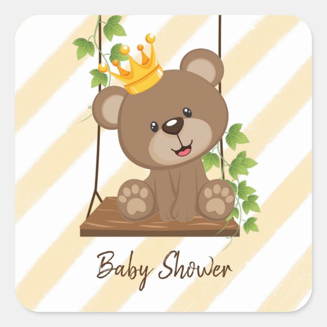 Princess Bear Swing Boy Baby Shower Square Sticker (Front)